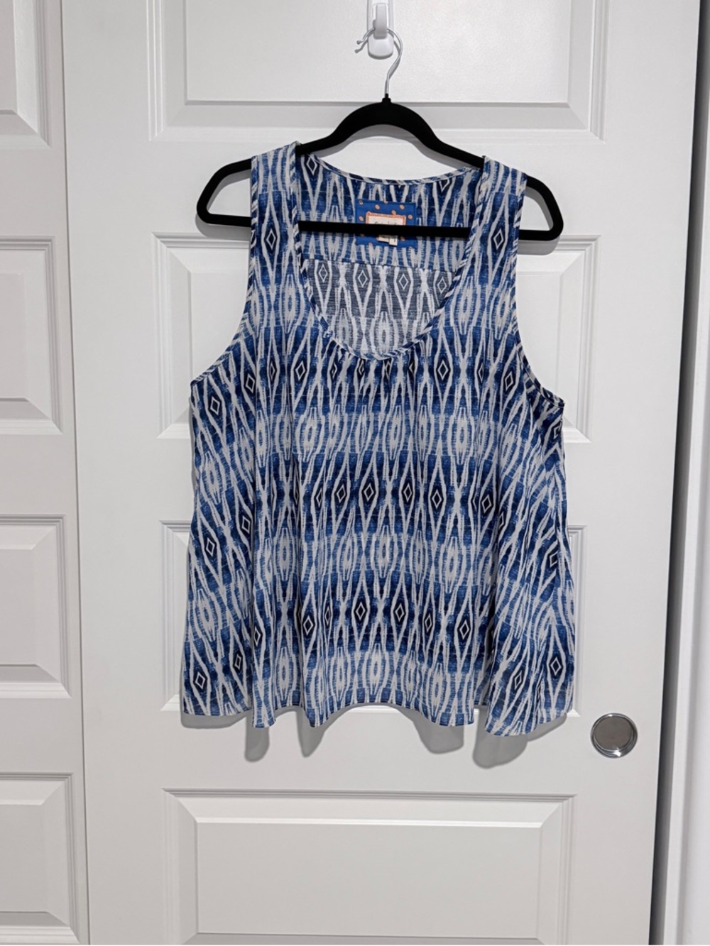 Anthropologie Blue White Ikat Sleeveless Tank Top Size XL